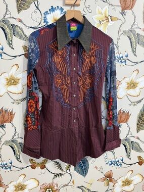 Save The Queen Blouse Button Italy EURO Vintage Viva La Vida Summer Top Size L